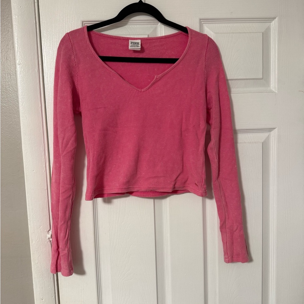 PINK Victoria's Secret Long Sleeve Ribbed Top - Pink